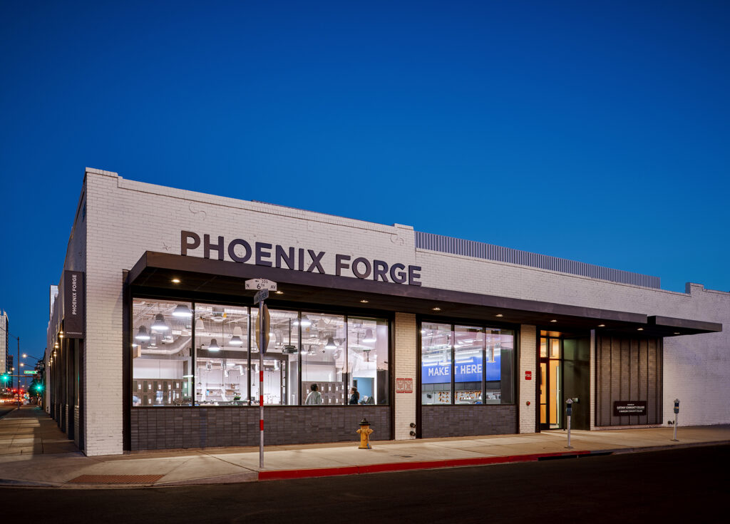 An exterrior photograph of the Phoenix Forge makerspace