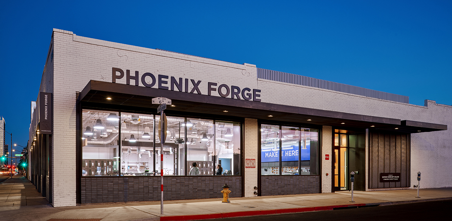 An exterior photograph of the Phoenix Forge Makerspace
